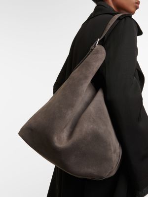 Shopper torbica od brušene kože Toteme siva