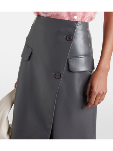 Asymetrická kožená sukňa z ekologickej kože The Frankie Shop sivá