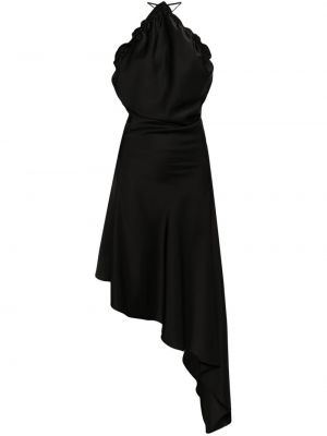 Asymetrické saténové midi šaty The Attico černé