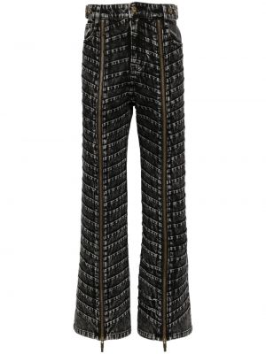 Plisované džínsy s rovným strihom na zips Feng Chen Wang čierna