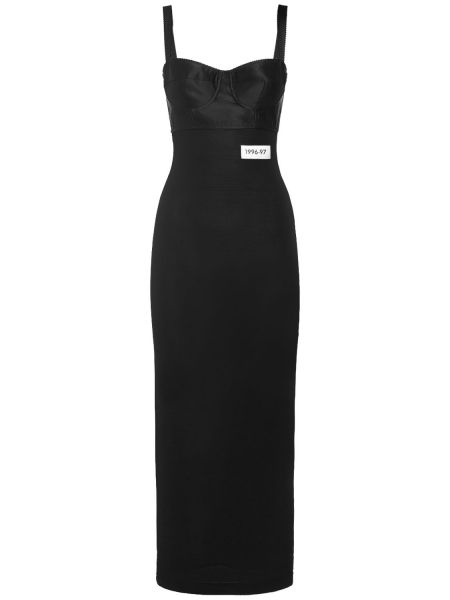 Satenska dolga obleka Dolce & Gabbana črna