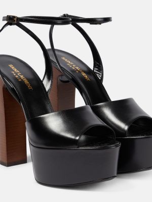 Kožené kožené sandále na platforme Saint Laurent čierna