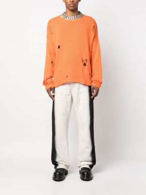 Zerrissener sweatshirt mit rundem ausschnitt 424 orange