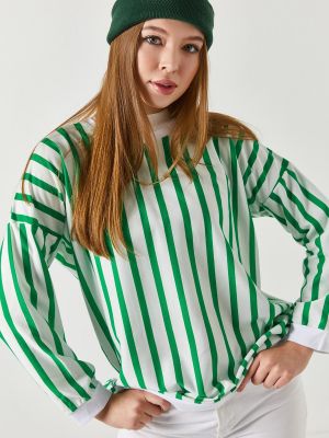 Dryžuotas džemperis apvaliu kaklu oversize Armonika žalia