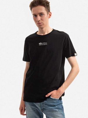Koszulka bawełniana z nadrukiem Alpha Industries czarna
