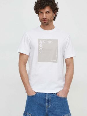 Koszulka bawełniana z nadrukiem Ck Calvin Klein biała