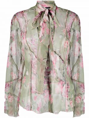 Floral silke bue krage bluse Blumarine grønn