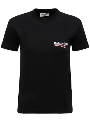 Haftowana koszulka slim fit bawełniana Balenciaga czarna