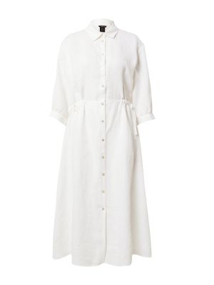 Jednofarebné ľanové priliehavé košeľové šaty Lindex - biela
