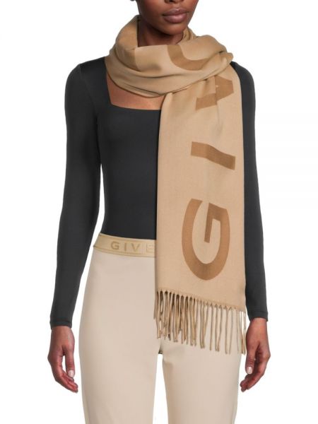 Шерстяной шарф с бахромой Givenchy бежевый