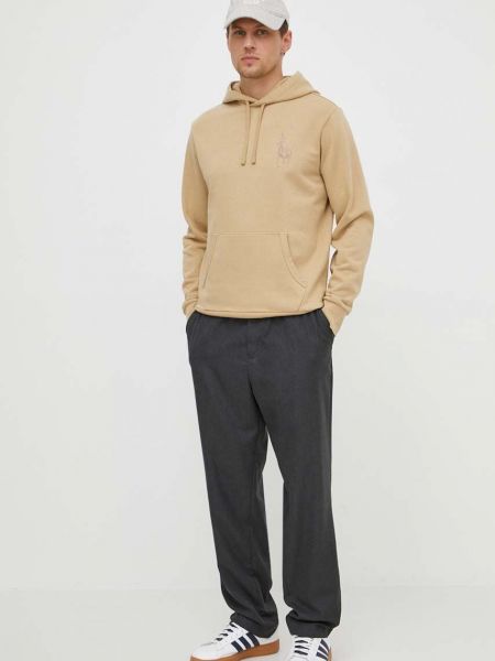 Pamučna hoodie s kapuljačom Polo Ralph Lauren bež