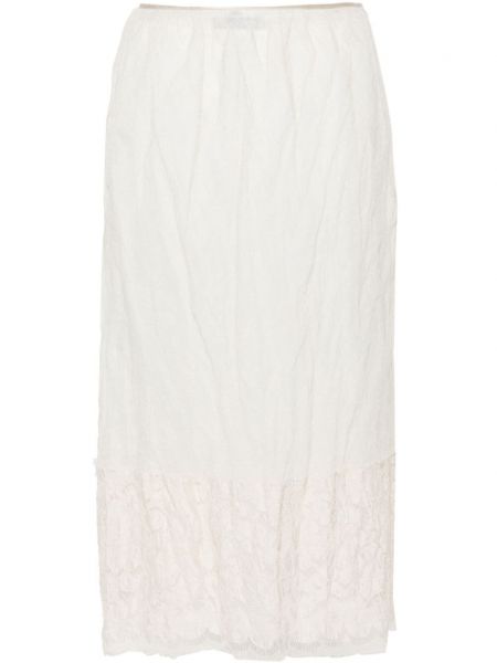 Suknja s cvjetnim printom s čipkom Prada bijela