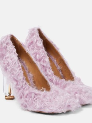 Pantofi cu toc cu blană Dries Van Noten violet