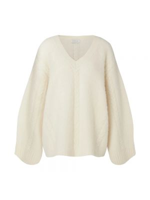 Sweter z alpaki z baskinką By Malina biały