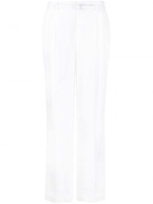 Плисирани ленени прав панталон Ralph Lauren Collection бяло