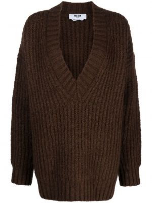 Sweter z dekoltem w serek Msgm brązowy