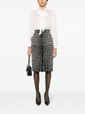 Leopardí hedvábné pouzdrová sukně s potiskem Saint Laurent