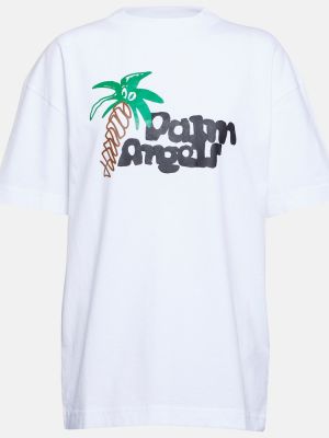 Памучна тениска с принт Palm Angels бяло