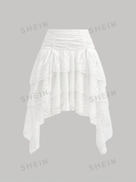 Кружевная асимметричная юбка с рюшами Shein белая