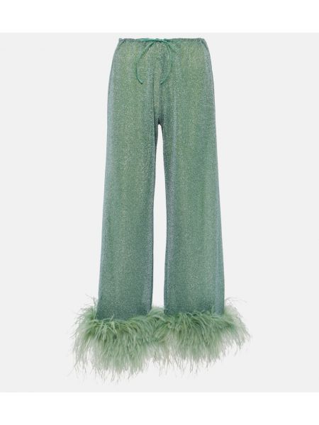 Široké nohavice s perím Oseree zelená