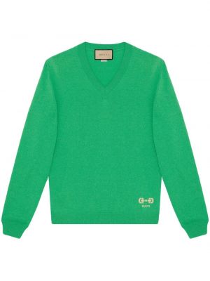 Плетен пуловер с v-образно деколте Gucci зелено