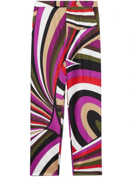 Jedwabne proste spodnie z nadrukiem w abstrakcyjne wzory Pucci różowe