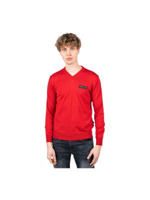 Sweter z wełny merino sportowy Plein Sport czerwony