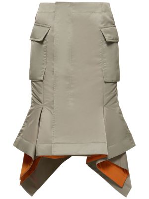 Plisované midi sukně z nylonu Sacai khaki