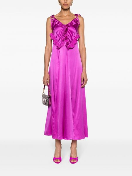 Hedvábné dlouhé šaty s volány Pnk fialové