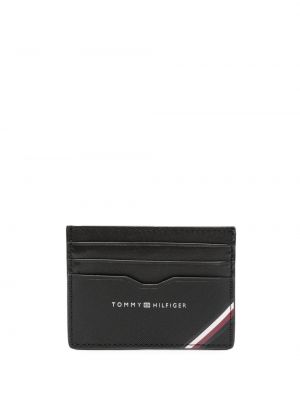 Kožená peňaženka s potlačou Tommy Hilfiger čierna