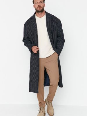 Oversized pruhovaný kabát Trendyol