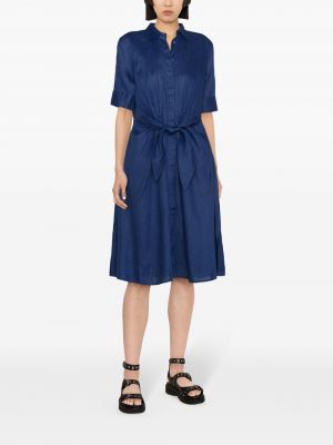 Lněné midi šaty Lauren Ralph Lauren modré