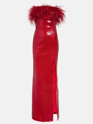 Vestido largo con lentejuelas con plumas de plumas Rebecca Vallance rojo