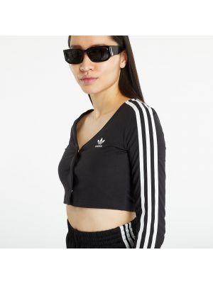 Pruhované tričko s knoflíky s dlouhými rukávy Adidas Originals černé