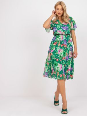 Plisirana midi obleka s cvetličnim vzorcem s potiskom Fashionhunters zelena