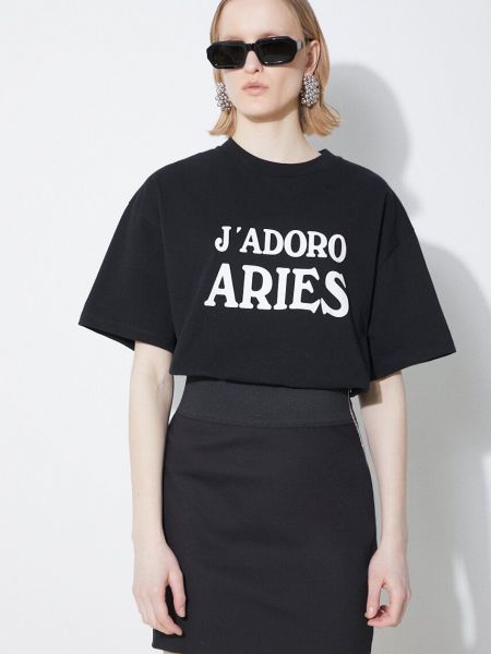 Bavlněné tričko s potiskem Aries černé