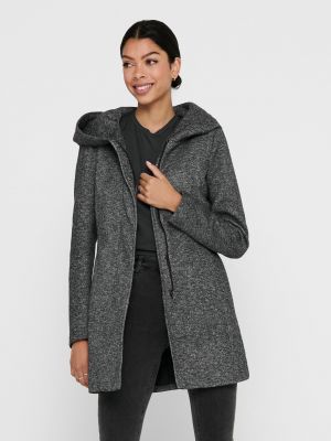 Kabát s kapucňou Only sivá