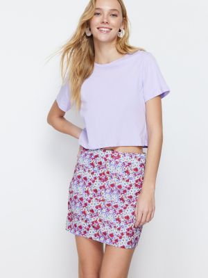 Pletena mini suknja s cvjetnim printom Trendyol ljubičasta