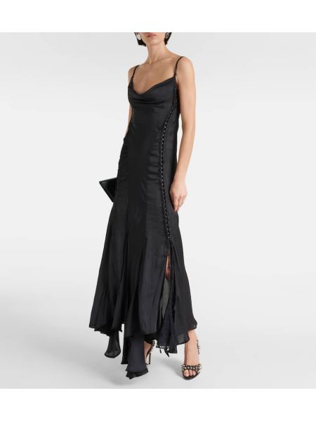Mežģīņu asimetriska maksi kleita Y Project melns