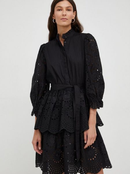 Jednobarevné bavlněné mini šaty Bruuns Bazaar - černá
