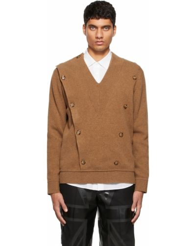 Sweter wełniany z dekoltem w serek Burberry, brązowy