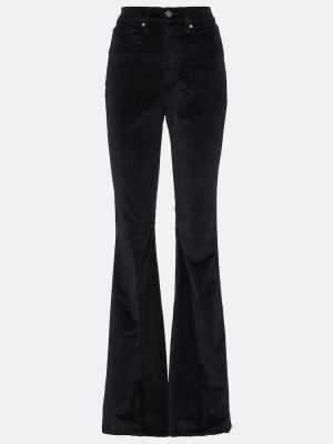 Sametové rovné kalhoty s vysokým pasem Veronica Beard černé