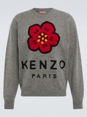 Жакардов вълнен пуловер на цветя Kenzo