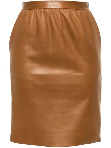 Kožna suknja Saint Laurent smeđa