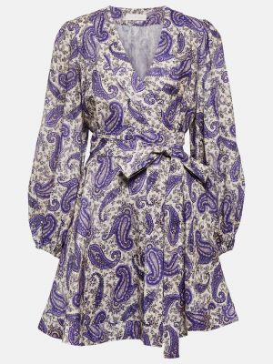 Льняное платье мини с узором пейсли Zimmermann фиолетовое
