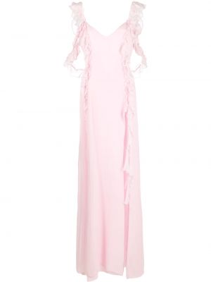 Копринена макси рокля с волани Amen розово