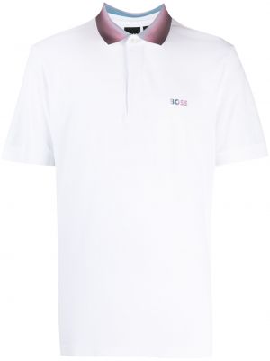 Памучна поло тениска бродирана Boss бяло