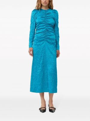 Saténové midi šaty Ganni modré