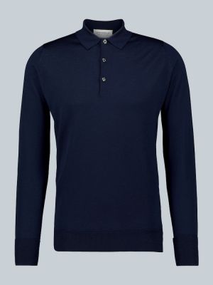 Polo marškinėliai ilgomis rankovėmis John Smedley mėlyna