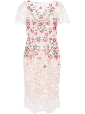 Midi obleka s cvetličnim vzorcem Marchesa Notte bela